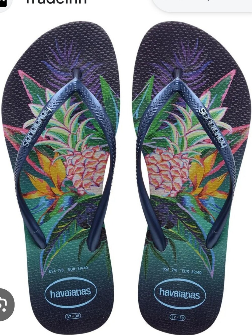 Havaianas Navy Blue Flip Flops with Light Blue Accent